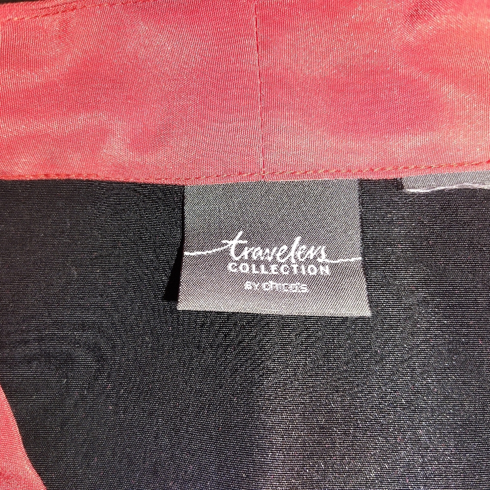 Chicos  Travelers Collection Vibrant Red and Black Patterned Kimono 2 Piece Top - Picture 5 of 6